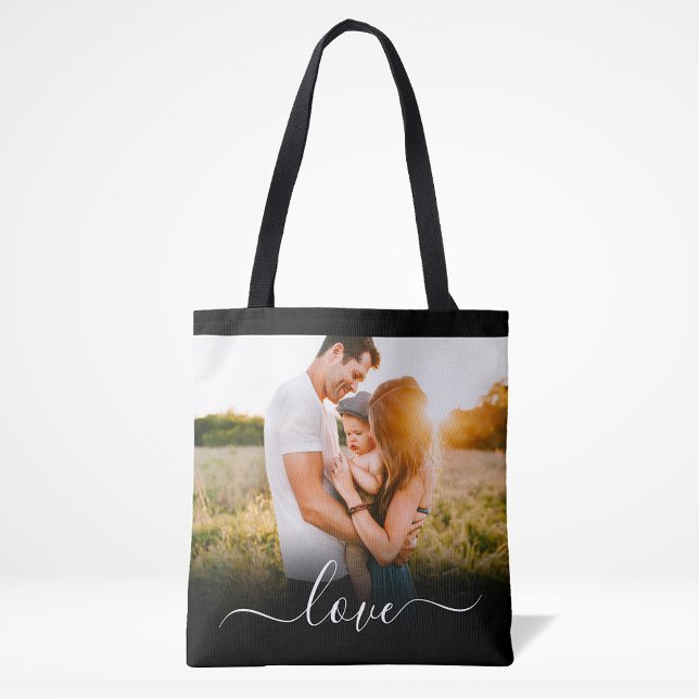 Double Sided Photo Love Text Black Carry Tote Bag (Creator Uploaded)