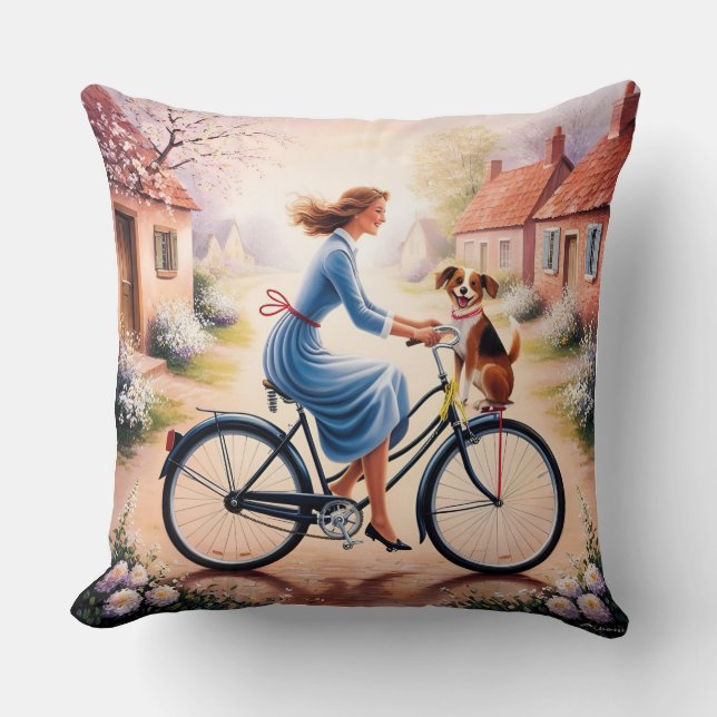 Double-Sided Pillow: Mother & Dog Outing Cushion (Front)
