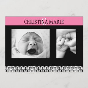 Double Sided Pink and Black Damask Announcement