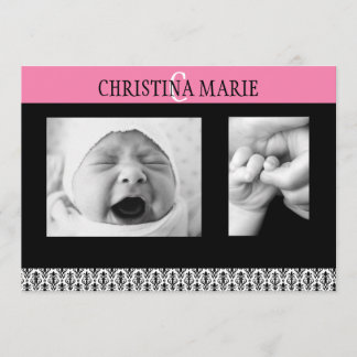 Double Sided Pink and Black Damask Announcement