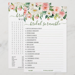 DOUBLE SIDED Pink Blush Flowers Bridal Shower Game