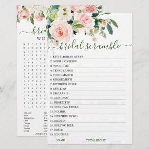 DOUBLE SIDED Pink Blush Flowers Bridal Shower Game