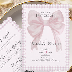 Double Sided Pink Bow Girly Baby Shower Invitation