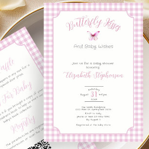 Double Sided Pink Butterfly Kisses Baby Wishes  Invitation