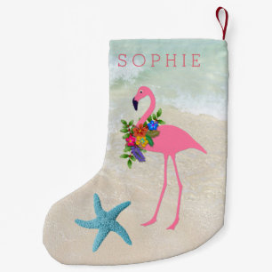 Double Sided Pink Flamingo Girls Small Christmas Stocking