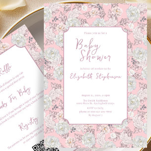 Double Sided Pink Flowers Baby Shower Invitation