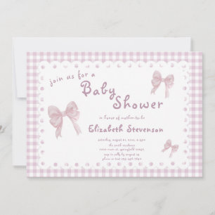 Double Sided Pink Gingham Baby Shower Invitation