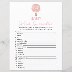 Double Sided Pink Hot Air Balloon Baby Shower Game