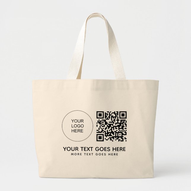 Double Sided Print Company Logo QR Code Barcode Large Tote Bag (Front)