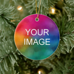 Double Sided Print Upload Own Photo Logo to Circle Ceramic Ornament