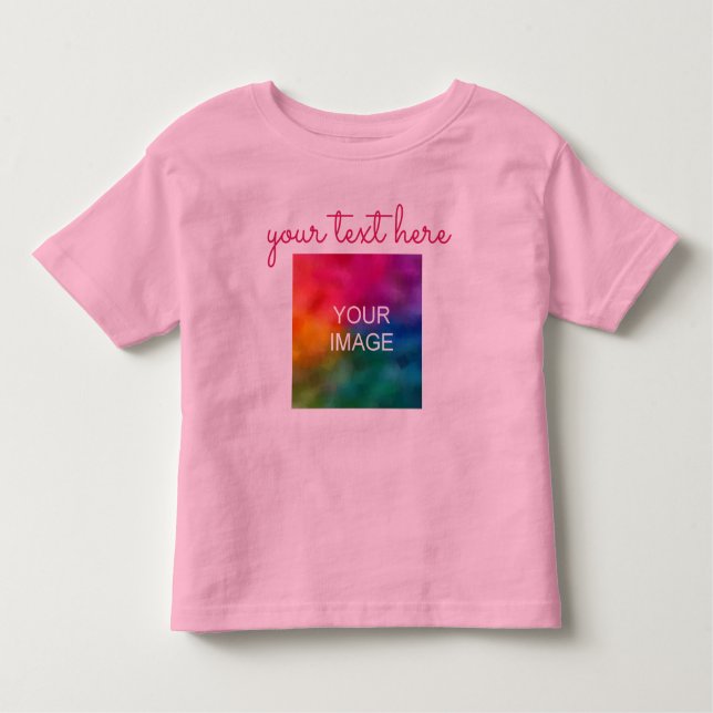 Double Sided Print Upload Photo Add Text Pink Baby Toddler T-Shirt (Front)