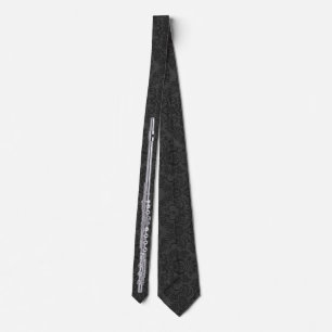 Double-sided Printed Tied Black Damask Flute Tie