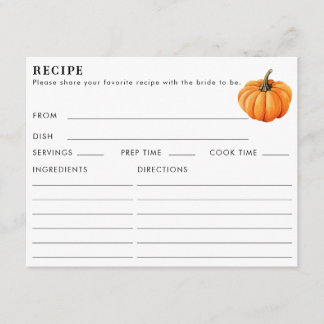 Double Sided Pumpkin Recipe Request Bridal Shower Enclosure Card
