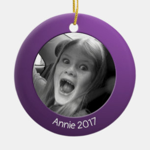 Double Sided Purple 2 x Custom Photo and Text Ceramic Tree Decoration