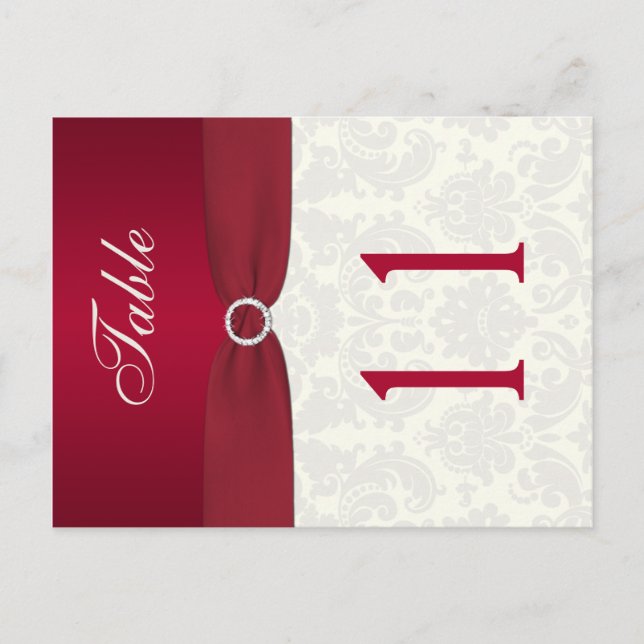 Double-sided Red and Ivory Damask Table Number Postcard (Front)