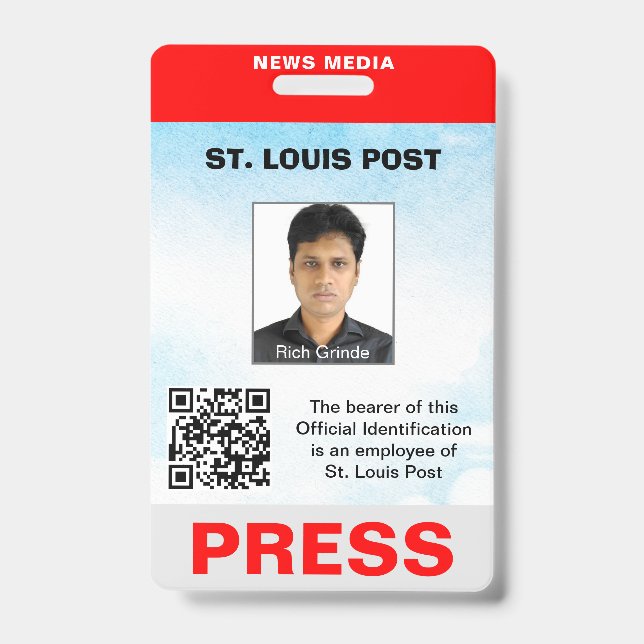 Double Sided Red Light Grey Photo & QR Code Press  ID Badge (Front)