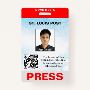 Double Sided Red Light Grey Photo & QR Code Press  ID Badge