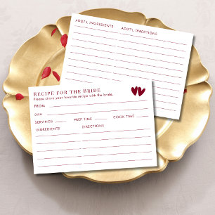 Double Sided Red Valentines Bridal Shower Recipe Enclosure Card