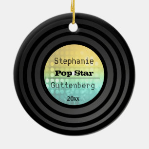 Double Sided Retro Vinyl Gold Disco Light Keepsake Ceramic Tree Decoration