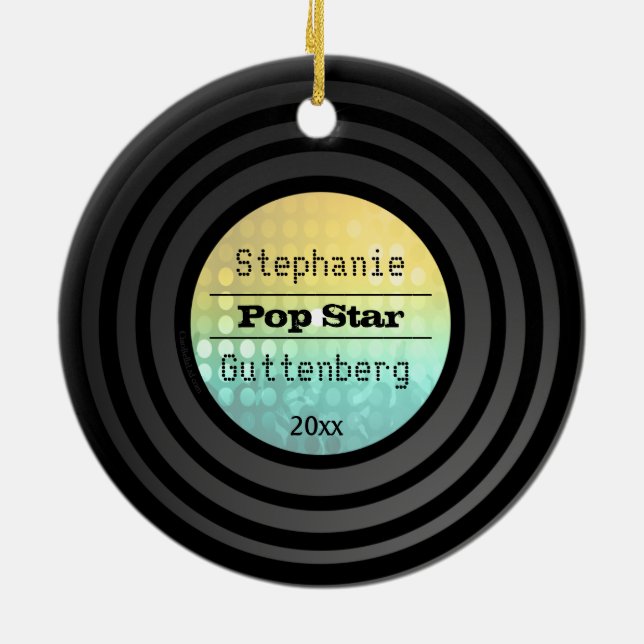 Double Sided Retro Vinyl Gold Disco Light Keepsake Ceramic Tree Decoration (Back)