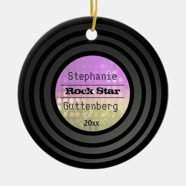 Double Sided Retro Vinyl Pink Disco Light Keepsake Ceramic Ornament (Front)