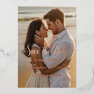 Double sided rose gold foil save the date photo