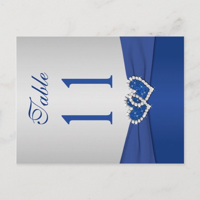 Double-sided Royal Blue and Silver Table Number Postcard (Front)