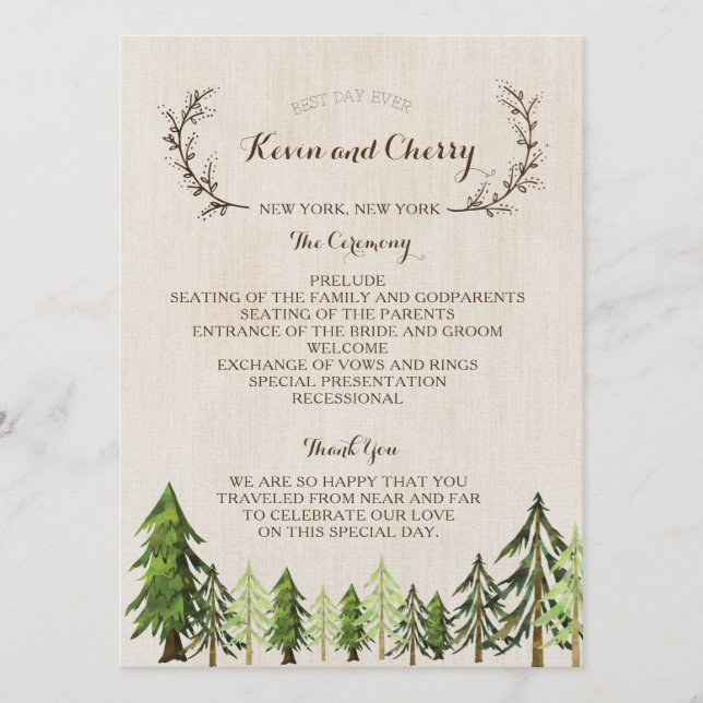 Double-Sided Rustic Wedding Ceremony Program (Front)