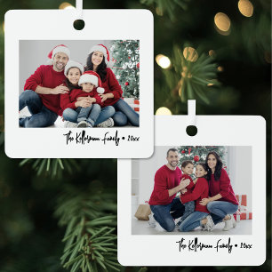 Double Sided Script Family Two Photo Christmas Metal Tree Decoration