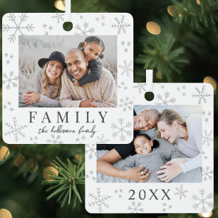 Double Sided Snowflake Simple Family Two Photo Metal Tree Decoration