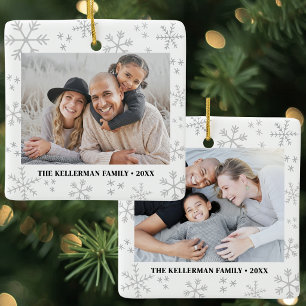 Double Sided Snowflake Two Photo Christmas Ceramic Ornament