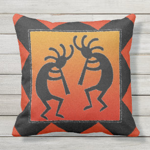 Double Sided Southwest Dancing Kokopelli Design Outdoor Cushion