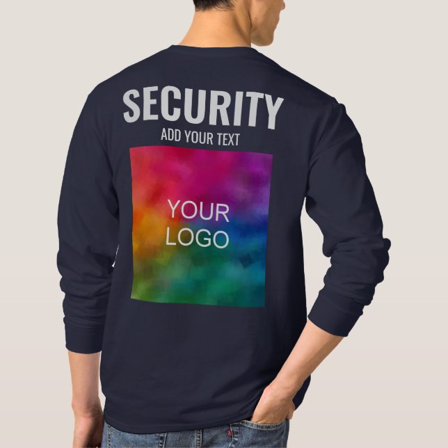 Double Sided Template Mens Security Navy Blue T-Shirt (Back)