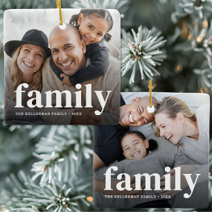 Double Sided Two Photo Modern Family Photo Ceramic Ornament