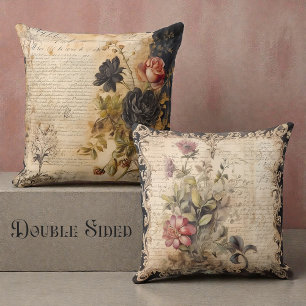 Double Sided Victorian Black & Beige Cushion