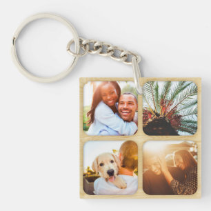 Double Sided Wooden 8 Photo Template Grid Rounded Key Ring