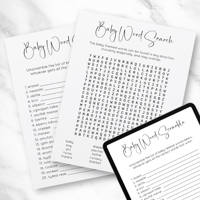 Double Sided Word Search Scramble Baby Shower Game Invitation (Creator Uploaded)