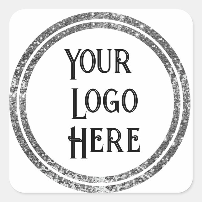 Double Silver Shimmer Rings for Your Logo Square Sticker (Front)