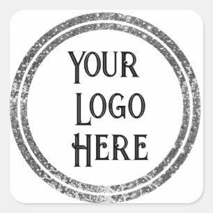 Double Silver Shimmer Rings for Your Logo Square Sticker