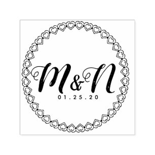 Double Simple Heart Circular Wedding Logo Self-inking Stamp