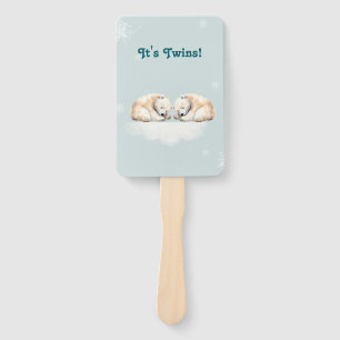 Double Snuggles Twin Polar Bears Baby Shower Hand Fan