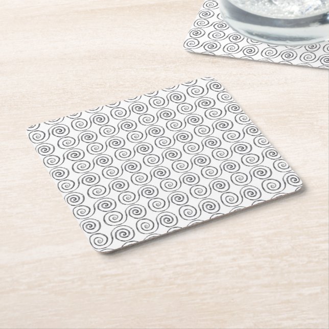 Double Spiral Celtic Pattern Square Paper Coaster (Angled)