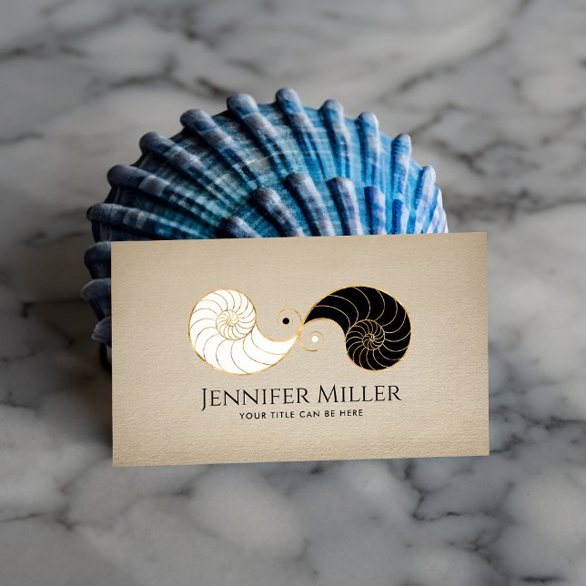 Double Spiral Nautilus Shell Gold Outline Business Card (Creator Uploaded)