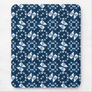 Double Star Chain Shades of Blue Quilt Mouse Pad