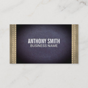 Double Stitched Deep Purple Sepia Leather Business Card