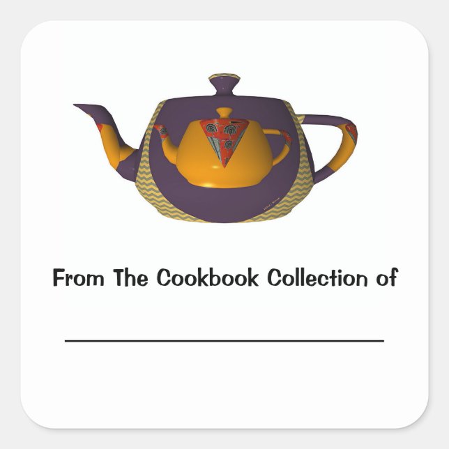  Double Teapot Personalise Cookbook Bookplate  Square Sticker (Front)