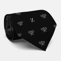 Double Tennis Rackets Ball Monogram Initial Black