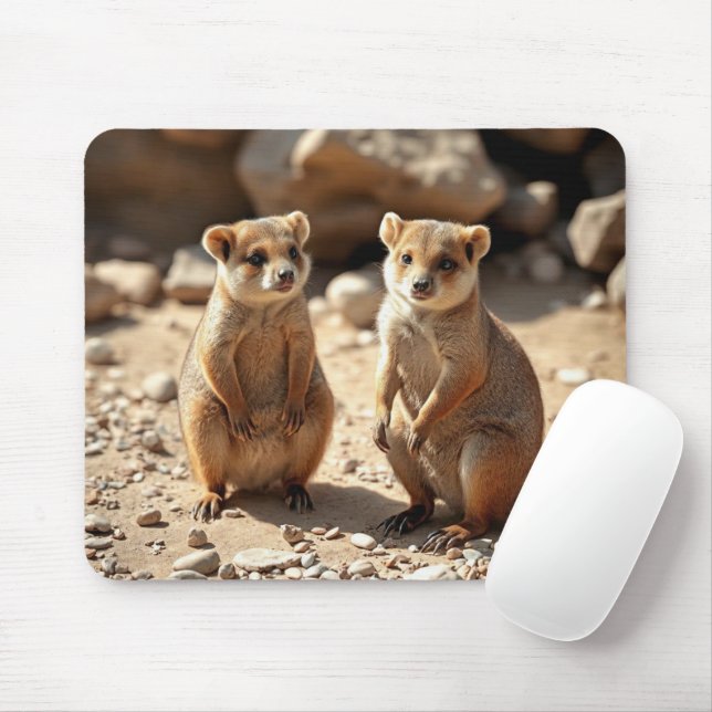 "Double the Cuteness: Aussie Quokka Twins" Mouse Pad (With Mouse)