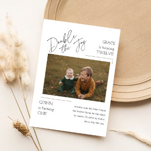 Double The Joy Joint Siblings Photo Birthday Party Invitation
