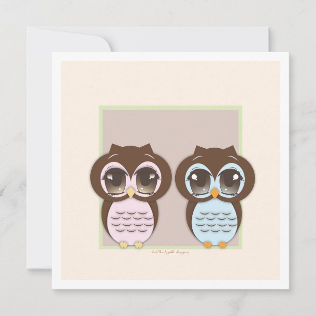 Double the Joy!  Twin Owl Boy Girl Baby Shower Invitation (Front)